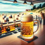DALL·E 2023-11-12 17.31.10 - A high-quality image of a traditional beer mug on a bar counter at a Baltic Sea beach bar. The beer mug is filled with frothy beer, set on a wooden ba.png